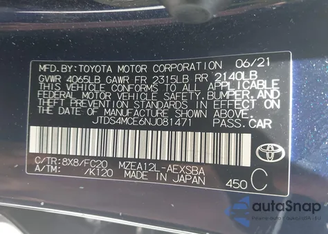 2022 Toyota Corolla Se from USA, damaged, VIN JTDS4MCE6NJ081471